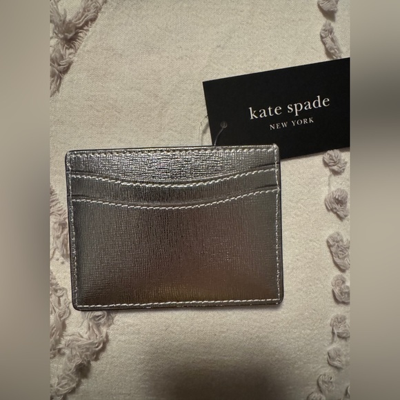 Kate Spade Shaken Not Stirred Embellished Martini Cardholder Card Wallet Silver - Picture 2 of 2